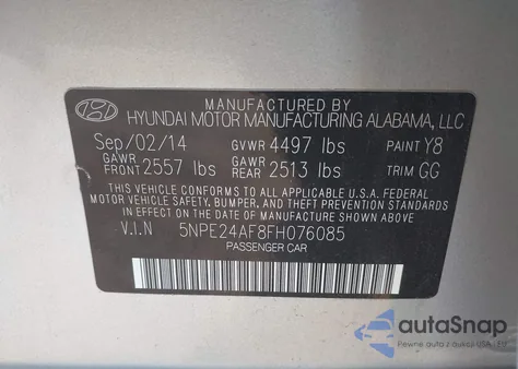 2015 Hyundai Sonata Se из США, поврежденный, VIN 5NPE24AF8FH076085